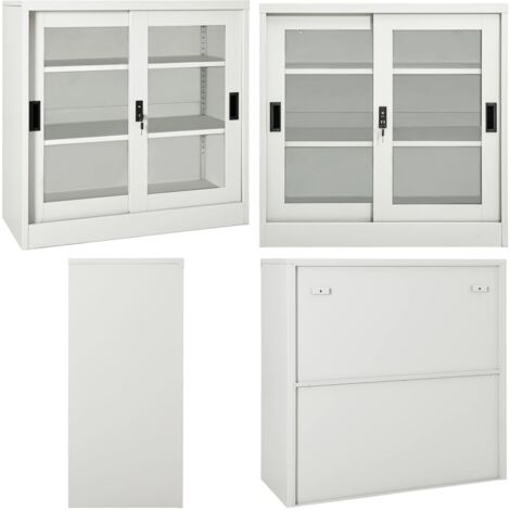 Armario con puerta corredera gris claro acero 90x40x90 cm - Armario de oficina - Armario de archivos