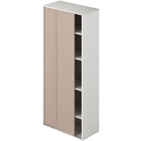 Armario con puertas correderas y estantes color Olmo estructura Blanco 212x90x43cm