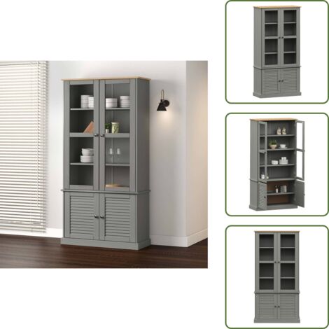 Armario con puertas de cristal - vidaXL Armario con vitrina VIGO madera maciza pino gris 85x35x170 cm - Armario rústico