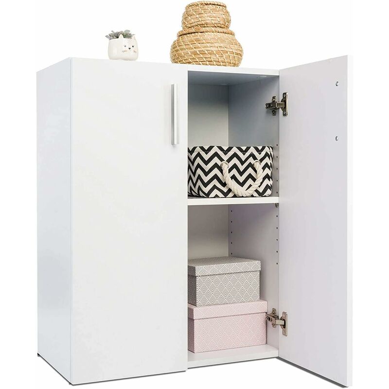 

Armario con Puertas Librería Multiusos Estantería de Pie con Estante Ajustable Gabinete para Dormitorio Oficina Salón 60x77x32cm (Blanco)