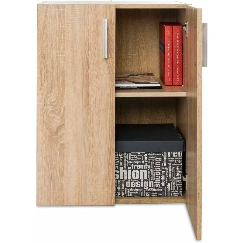 

Armario con Puertas Librería Multiusos Estantería de Pie con Estante Ajustable Gabinete para Dormitorio Oficina Salón 60x77x32cm (Natural)