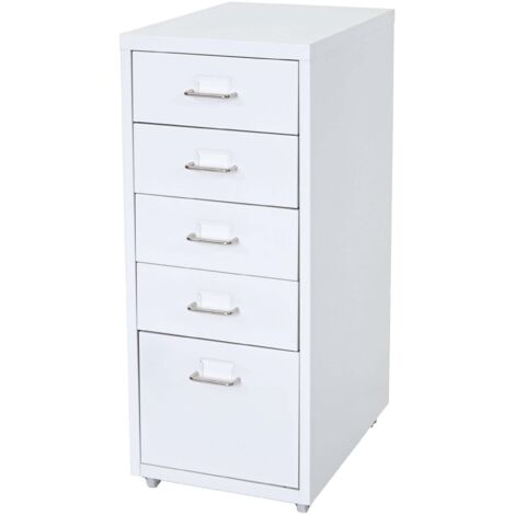Armario con ruedas Boston T851, armario con cajones armario de acero, 69x28x41cm 5 cajones, blanco