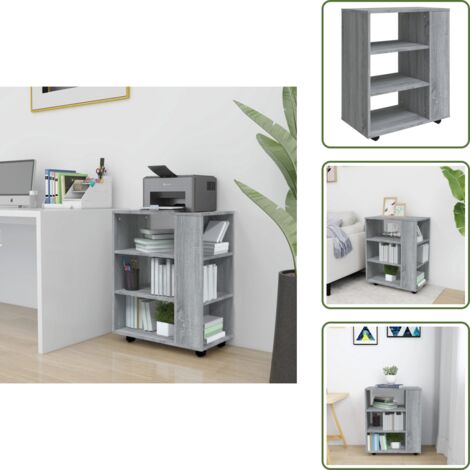 Armario con ruedas para oficina - vidaXL Armario con ruedas madera contrachapada gris Sonoma 60x35x75 cm - Armario de almacenamiento
