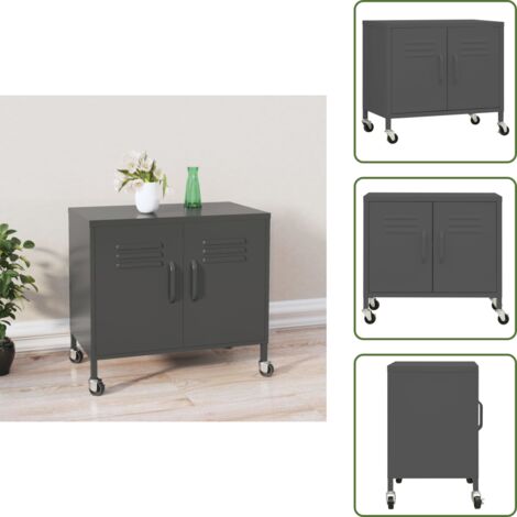 Armario con ruedas - vidaXL Armario de almacenamiento acero gris antracita 60x35x56 cm - Armario con estante