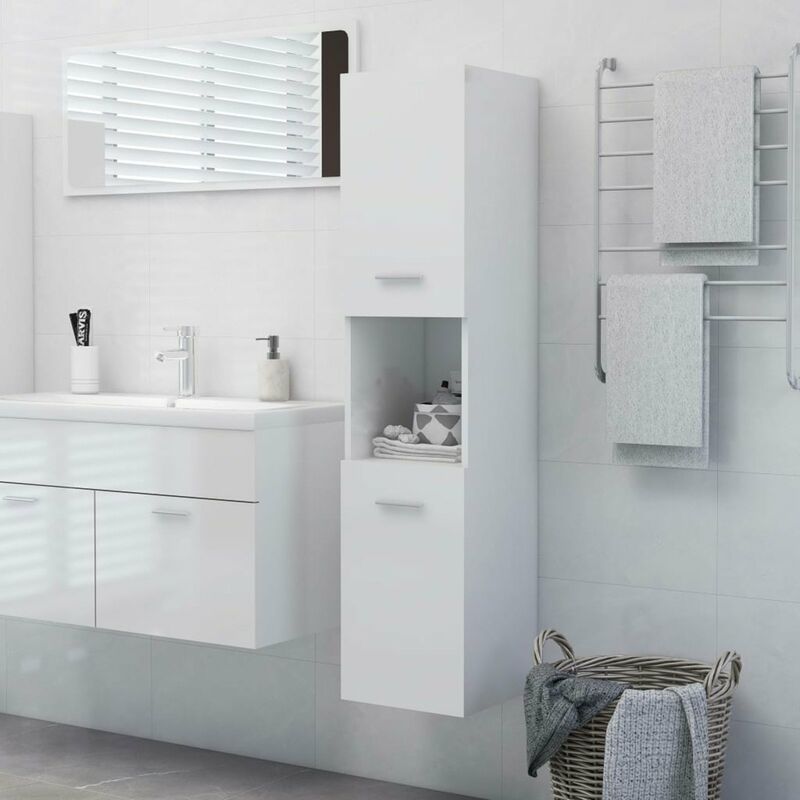

Happyshopping - Armario cuarto de bano aglomerado blanco brillante 30x30x130 cm