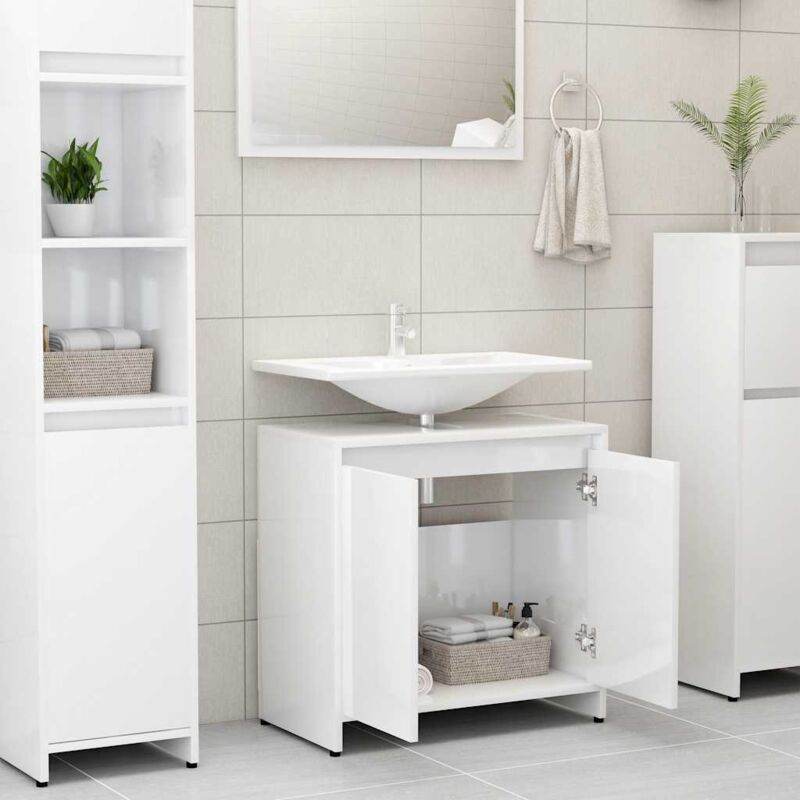 

vidaXL Armario cuarto de baño aglomerado blanco brillante 60x33x58 cm - Blanco