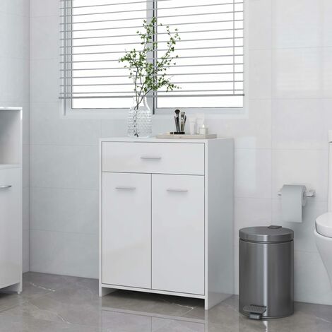 Armario cuarto de baño aglomerado blanco brillante 60x33x80 cm - Blanco