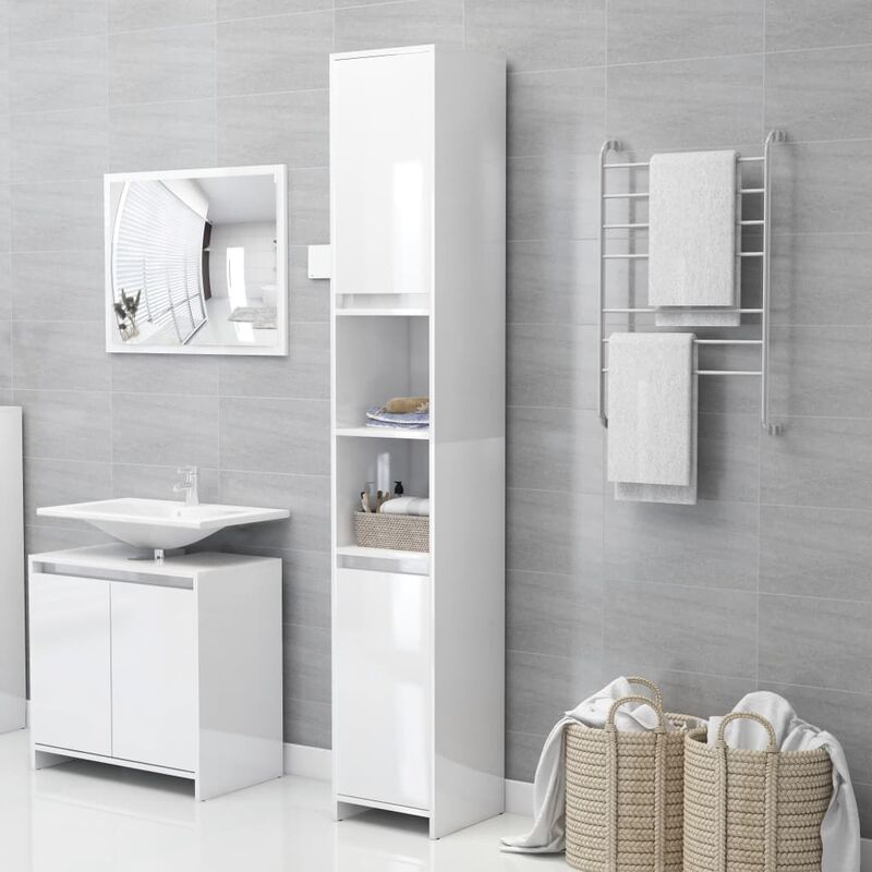 

Armario cuarto de baño aglomerado blanco brillo 30x30x183,5 cm