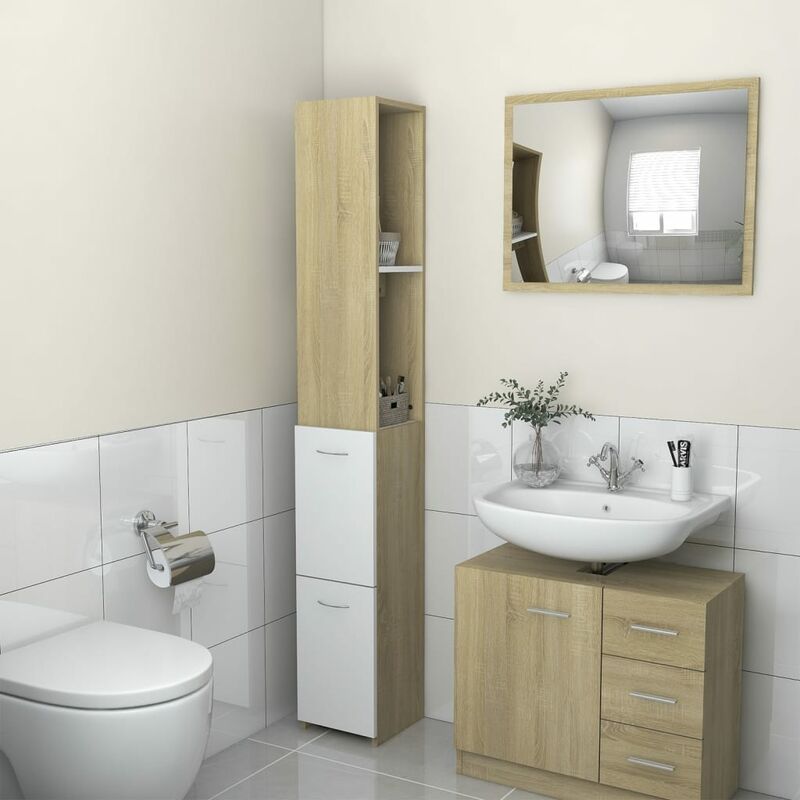 

Armario cuarto de baño aglomerado blanco y sonoma 25x25x170 cm