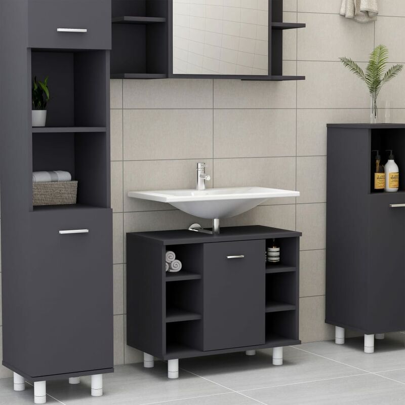 

Armario cuarto de baño aglomerado gris 60x32x53,5 cm