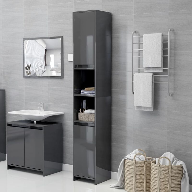 

Armario cuarto de baño aglomerado gris brillante 30x30x183,5 cm