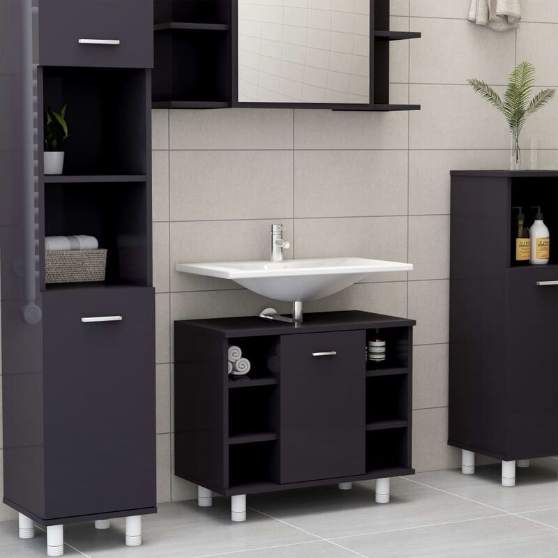

Armario cuarto de baño aglomerado gris brillante 60x32x53,5 cm