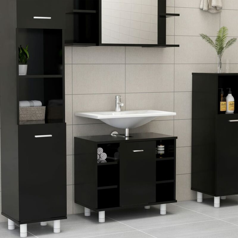 

Armario cuarto de baño aglomerado negro 60x32x53,5 cm