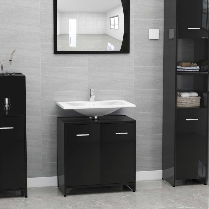 

Armario cuarto de baño aglomerado negro brillante 60x33x58 cm