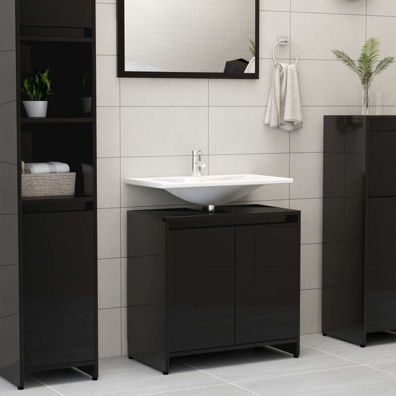 

Armario cuarto de baño aglomerado negro brillante 60x33x58 cm