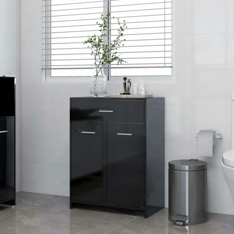 

Armario cuarto de baño aglomerado negro brillante 60x33x80 cm