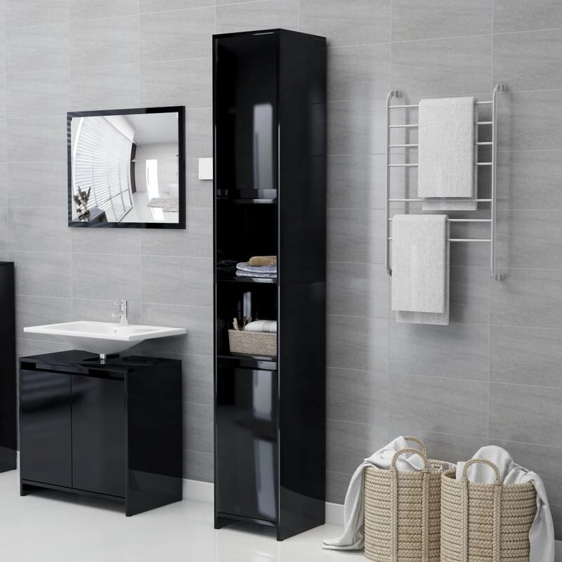 

Armario cuarto de baño aglomerado negro brillo 30x30x183,5 cm
