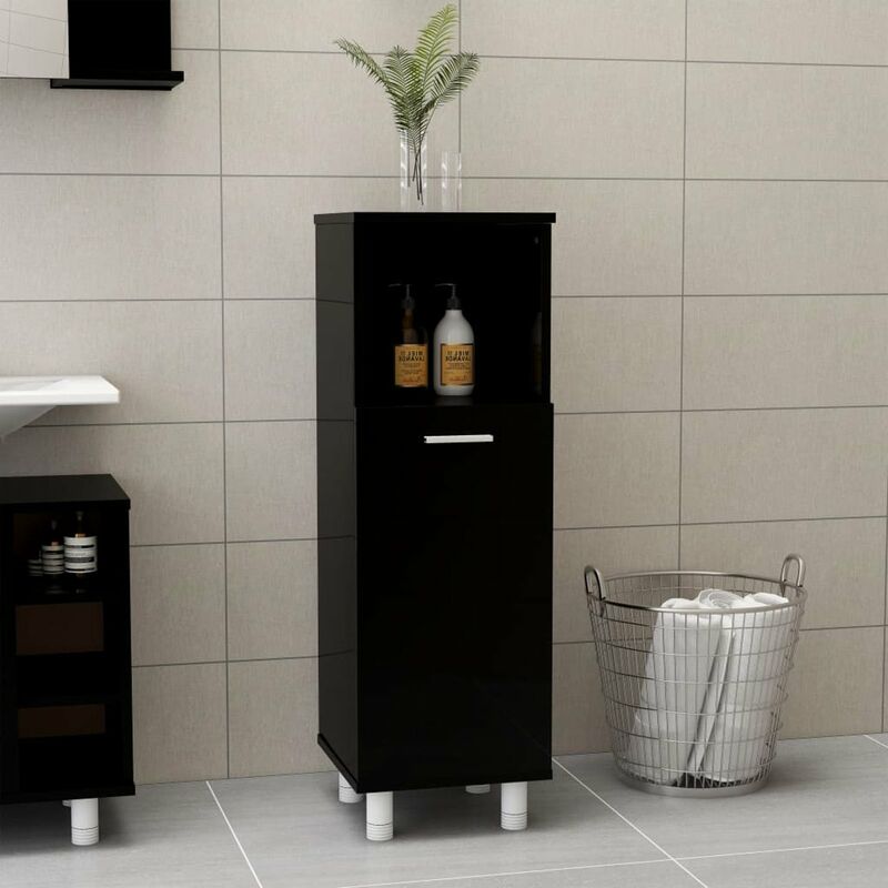 

Armario cuarto de bano aglomerado negro con brillo 30x30x95 cm