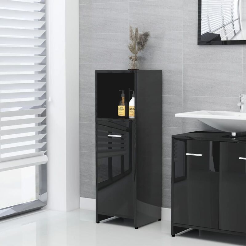 

Armario cuarto de baño aglomerado negro con brillo 30x30x95 cm