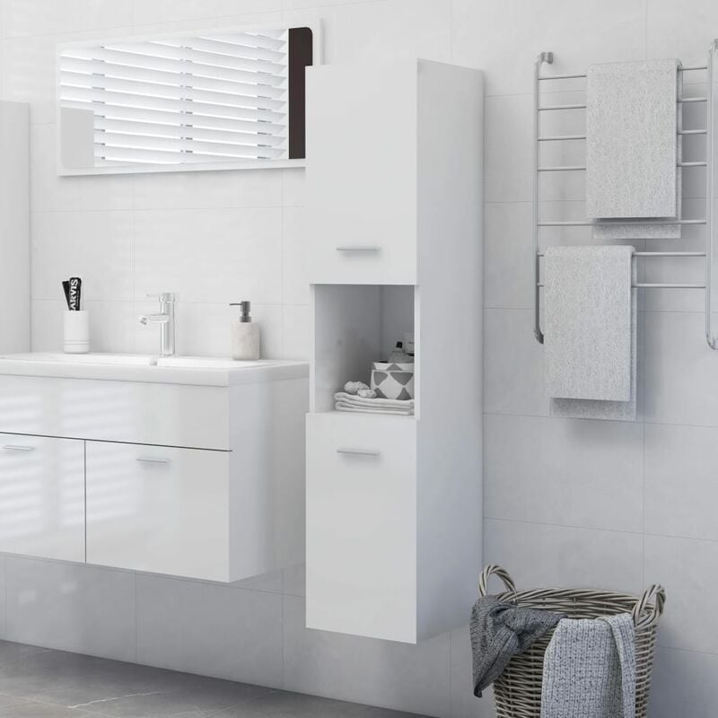 

Armario cuarto de baño aglomerado blanco brillante 30x30x130 cm - Blanco