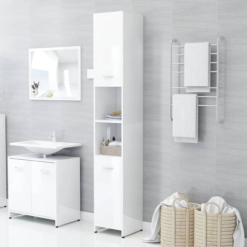 

Armario cuarto de baño aglomerado blanco brillo 30x30x183,5 cm - Blanco
