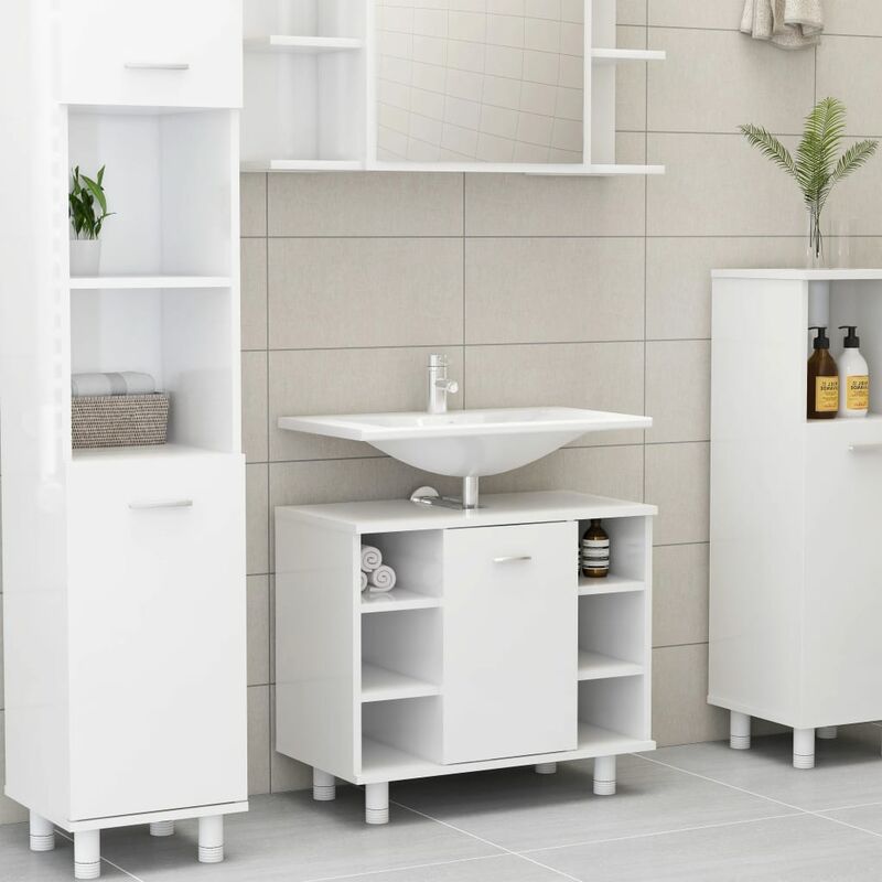 

Armario cuarto de baño aglomerado blanco brillo 60x32x53,5 cm - Blanco