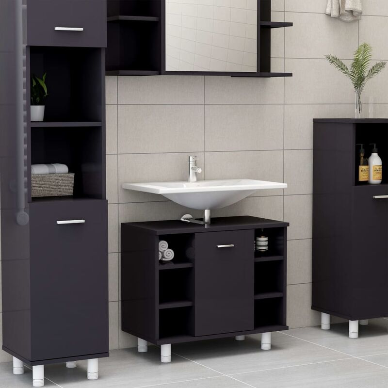 

Youthup - Armario cuarto de baño aglomerado gris brillante 60x32x53,5 cm - Gris