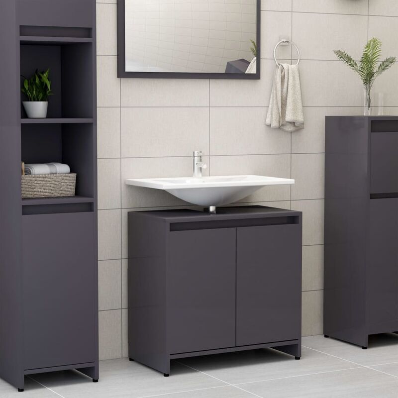 

Youthup - Armario cuarto de baño aglomerado gris brillante 60x33x58 cm - Gris