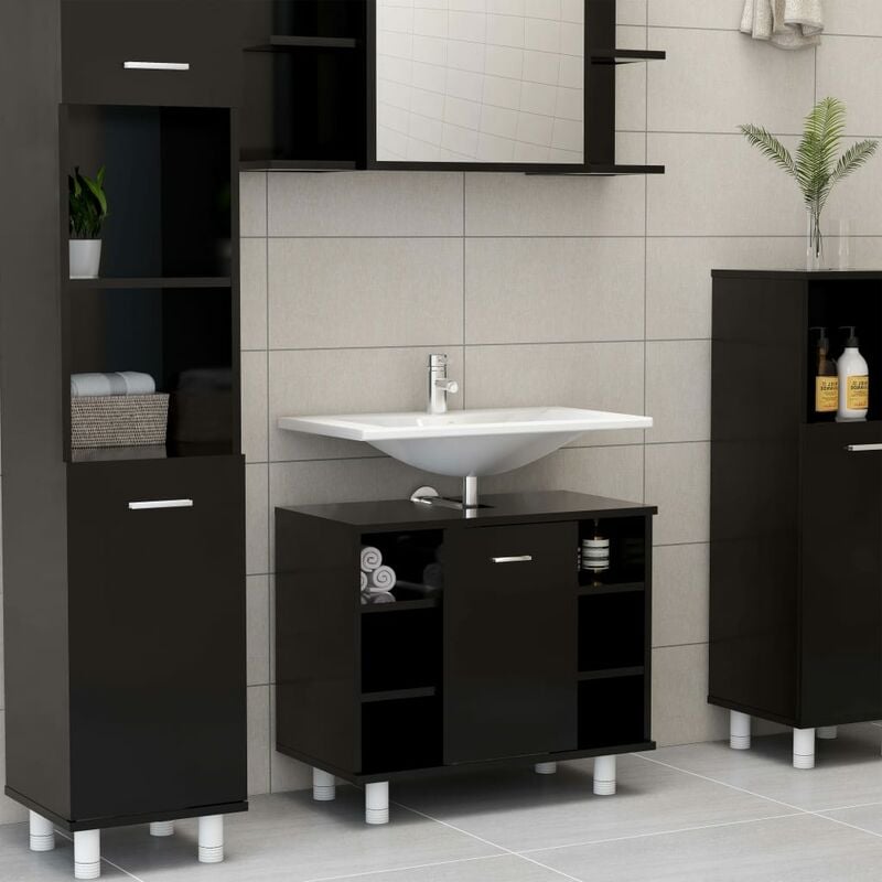 

Youthup - Armario cuarto de baño aglomerado negro 60x32x53,5 cm - Negro