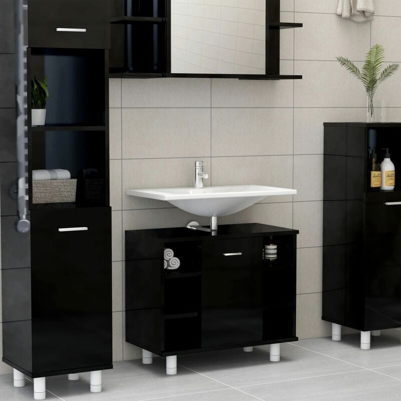 

Youthup - Armario cuarto de baño aglomerado negro brillante 60x32x53,5 cm - Negro