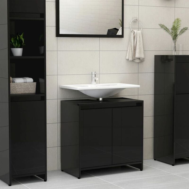 

Youthup - Armario cuarto de baño aglomerado negro brillante 60x33x58 cm - Negro