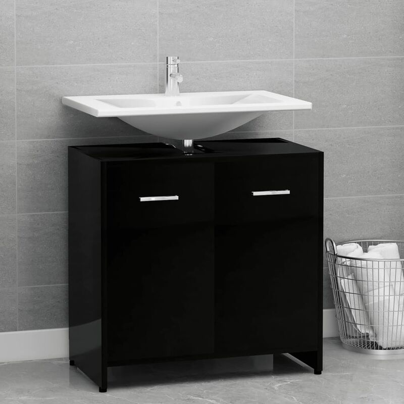 

Youthup - Armario cuarto de baño aglomerado negro brillante 60x33x58 cm - Negro