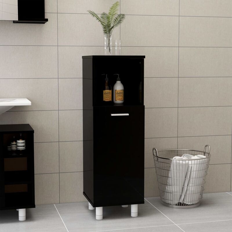 

Youthup - Armario cuarto de baño aglomerado negro con brillo 30x30x95 cm - Negro