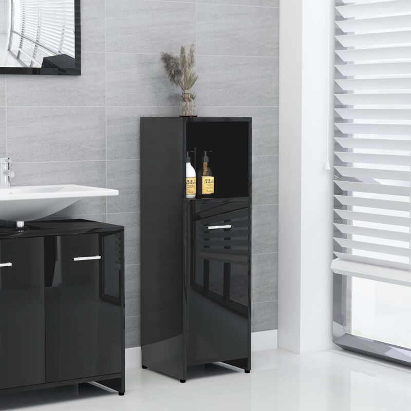 

Youthup - Armario cuarto de baño aglomerado negro con brillo 30x30x95 cm - Negro