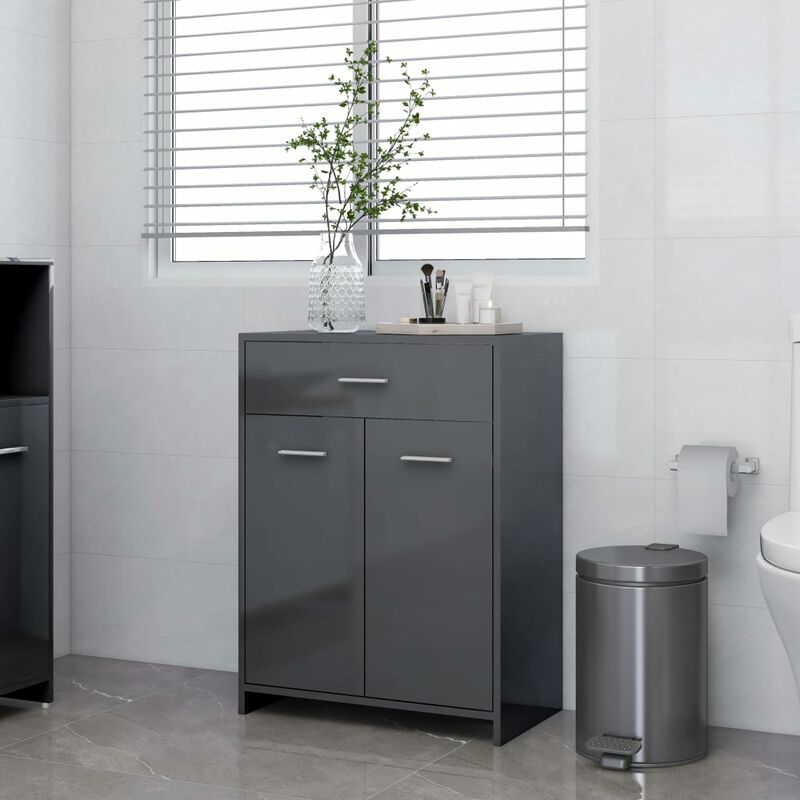 

Youthup - Armario cuarto de baño de aglomerado gris brillante 60x33x80 cm - Gris