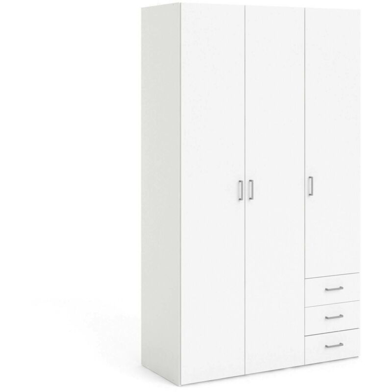 

Armario de 3 puertas y 3 cajones 115x200,4x49,5, estructura de madera, blanco