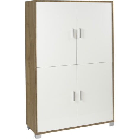 Armario de 4 puertas 108 cm de largo x 41 cm de profundidad x 161 cm de alto – Acabado en nogal y madera blanca flameada – Sarmog