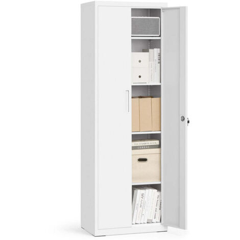 Armario de acero de 5 niveles para oficina 40 x 60 x 180 cm puerta doble para garaje resistente color blanco 120003986
