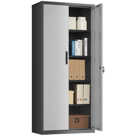 Armario de acero para oficina de 5 niveles con puertas dobles resistente mueble de almacenaje para garaje u oficina gris 120007857