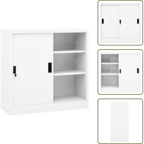 Armario de acero - vidaXL Armario de oficina con puerta corredera acero blanco 90x40x90cm - Armario con estantes ajustables