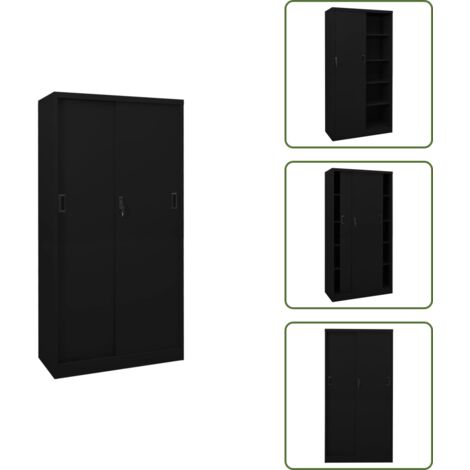 Armario de acero - vidaXL Armario de oficina con puerta corredera acero negro 90x40x180cm - Armario con estantes ajustables