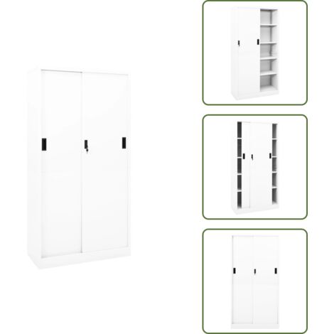 Armario de acero - vidaXL Armario de oficina puerta corredera acero blanco 90x40x180 cm - Armario con estantes ajustables
