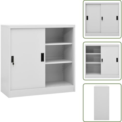 Armario de acero - vidaXL Armario de oficina puerta corredera acero gris claro 90x40x90cm - Armario con estantes ajustables