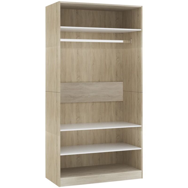 

Armario de Aglomerado Blanco y Roble Sonoma 100x50x200 cm - Blanco - Vidaxl