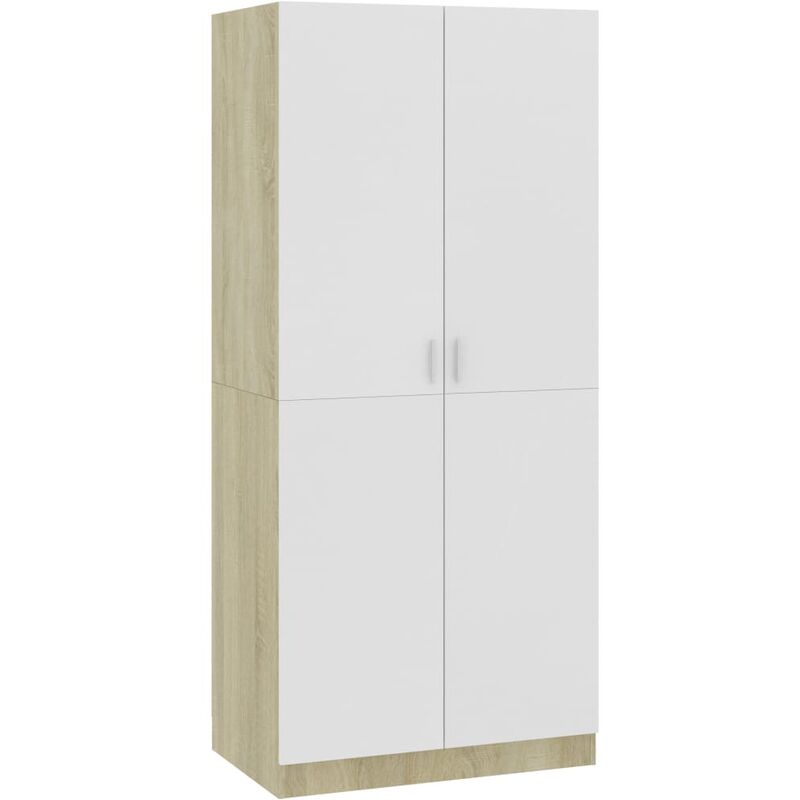 

Armario de Aglomerado 80x52x180 cm Color Blanco y Roble Sonoma - Blanco - Vidaxl