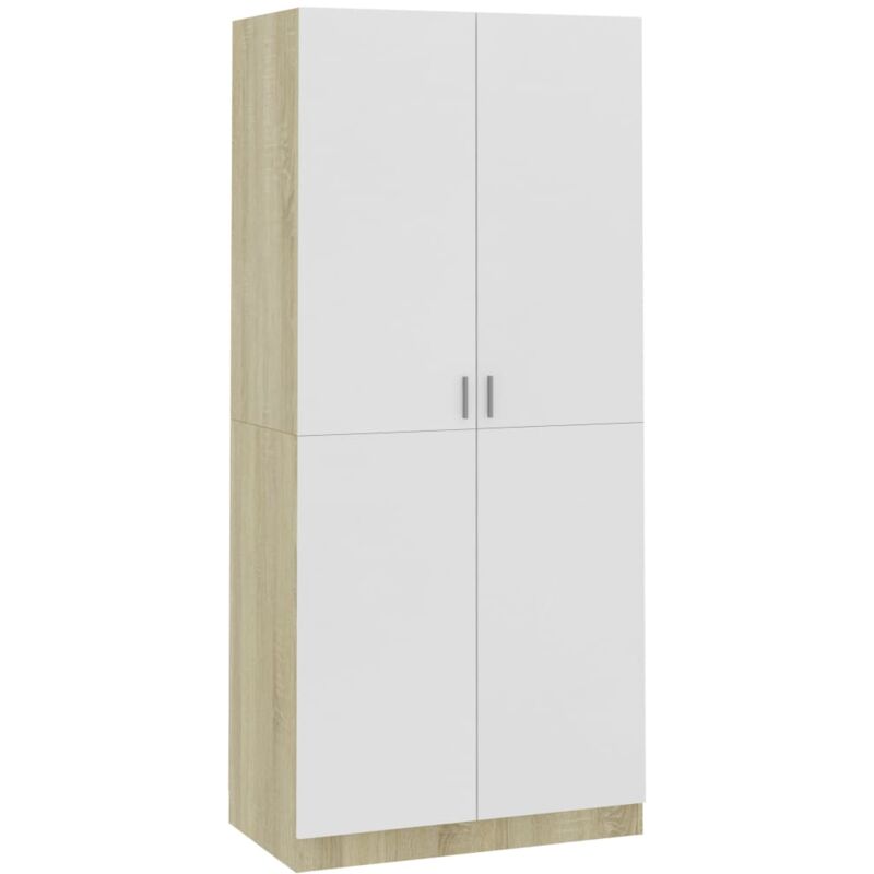 

Armario de Aglomerado 90x52x200 cm Blanco y Roble Sonoma - Blanco - Vidaxl