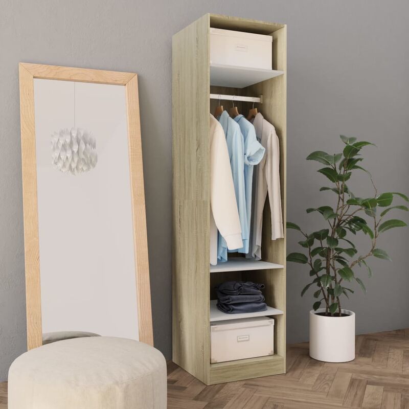 

Happyshopping - Armario de aglomerado blanco y roble Sonoma 50x50x200 cm
