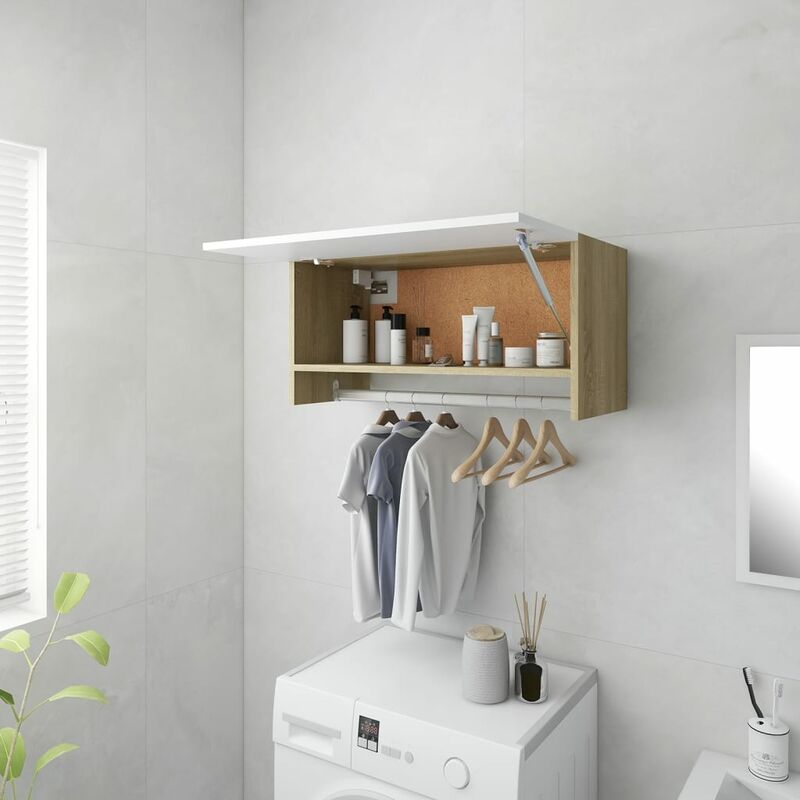 

Armario de aglomerado blanco y roble Sonoma 70x32,5x35 cm