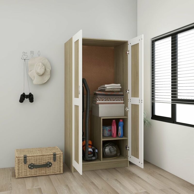 

Armario de aglomerado blanco y roble Sonoma 82,5x51,5x180 cm