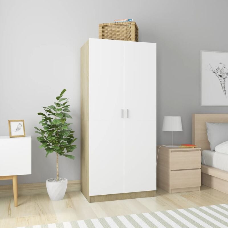 

Armario de aglomerado color blanco y roble Sonoma 80x52x180 cm